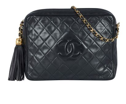 CC Quilted Tassel Camera Bag, &pound;1,300, Handbags, Black, Lambskin Leather, Front view